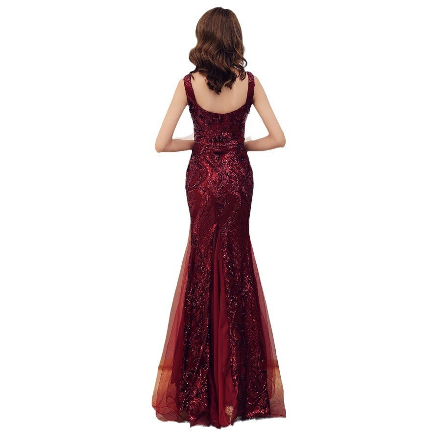 Fishtail Long Summer Sequins Sling Evening Dress Banquet Hanzuva