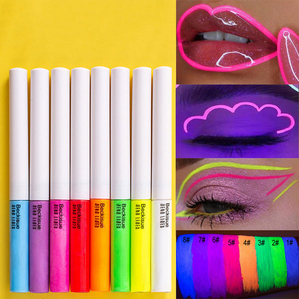 Professional Shiny Eyeliner Cosmetic Pigment UV Neon Makeup Liquid Glitter Eyeliner Quick Dry Glow Kit In Dark Fluorescence Beau Hanzuva