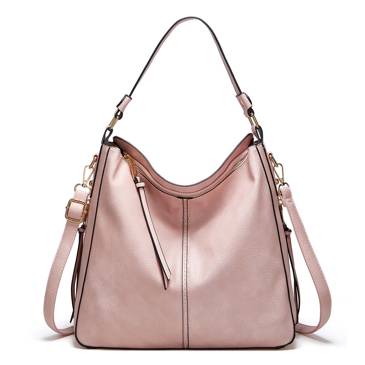 Hobos Zipper Bucket Bags With Adjustable Shoulder-strap Handbags Temperament High Capacity Messenger Shoulder Bag For Women Hanzuva
