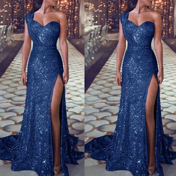 Women's Clothing One-shoulder Sleeveless Bronzing Split Dress Hanzuva