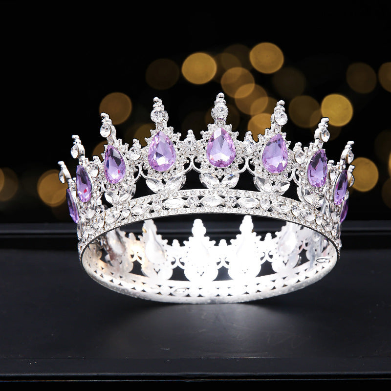 Golden Full Round Crown Red Crystal Beauty Pageant