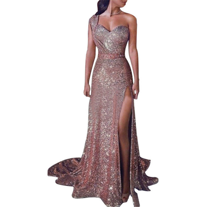 Women's Clothing One-shoulder Sleeveless Bronzing Split Dress Hanzuva
