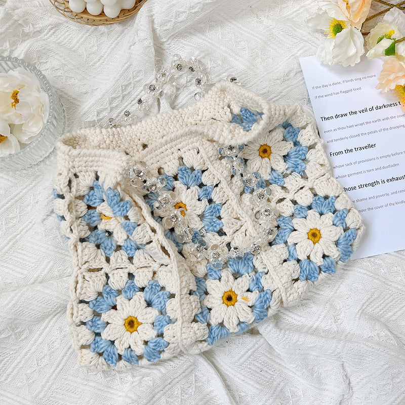 Hand Woven Handbag Hook Floral Plush Bag