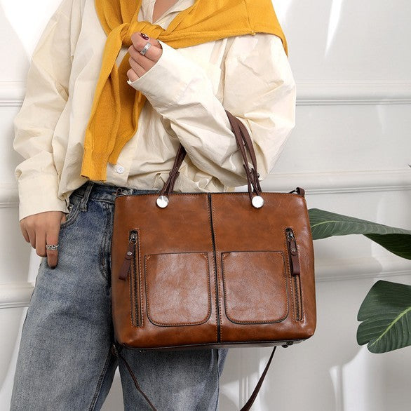 Women's Large-capacity Retro Tote Bag Simple Crossbody Bag Hanzuva