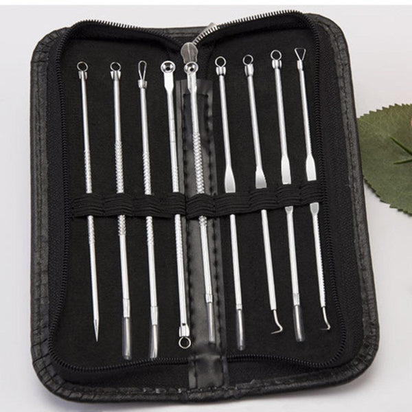 9pcs Stainless Steel Acne Needle Cell Clamp Double-headed Acne Acne Needle Hanzuva