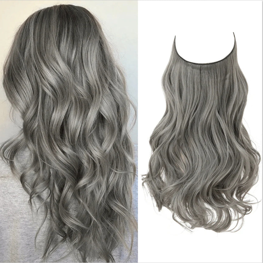 Wig Female Fish Line Type Long Curly Hair Chemical Fiber Extension Piece Matte High Temperature Silk Fish Silk Thread Wig Piece