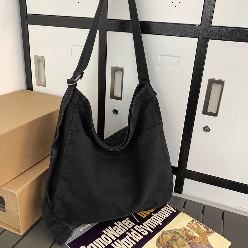 Women's Large Capacity Idle Style Artistic Simple Canvas Bag School College Students