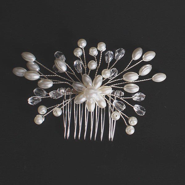 Korean Exquisite Pearl Comb Diamond Crystal Fork Handmade Hairpin Bridal Headwear Accessories Hanzuva