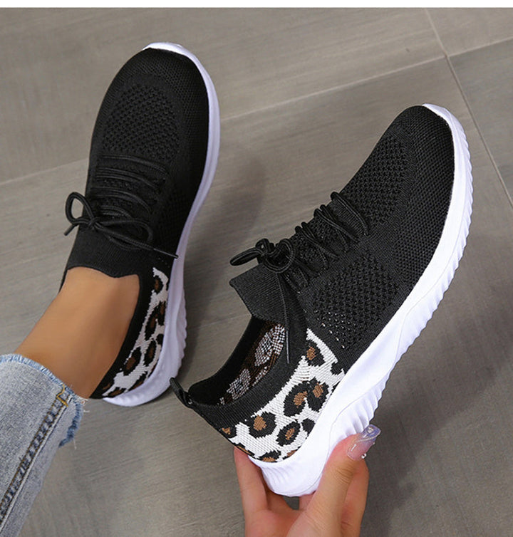 White Shoes Women Leopard Print Lace-up Sneakers Sports Hanzuva