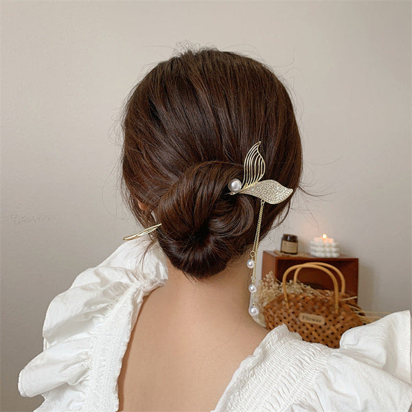 Mermaid Tail Tassel Hairpin Pearl Rhinestone Hanzuva