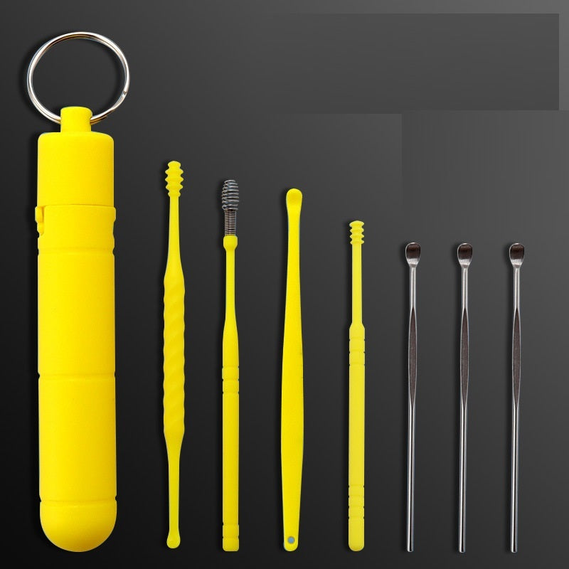Black Ear Pick Suit 7-piece Spiral Double-headed Spring Ear Cleaning Tool Set