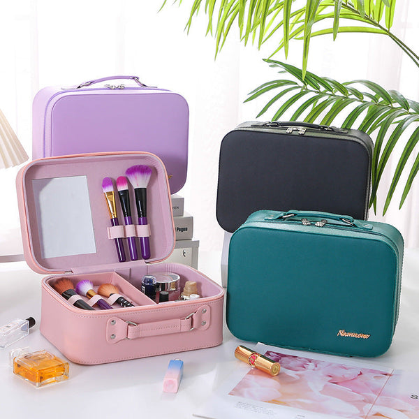 Solid Color PU Leather Large Capacity Portable Waterproof Women's Cosmetic Bag Hanzuva