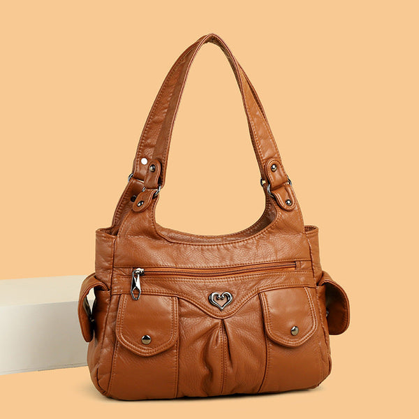 Women's Shoulder Stitching Large Capacity PU Messenger Bag Hanzuva