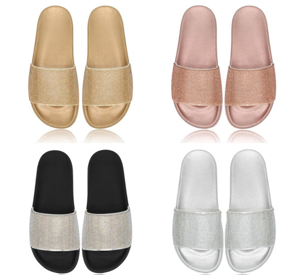 Women's Rhinestone Stand Independently Fashion Craft Flat Slippers Hanzuva