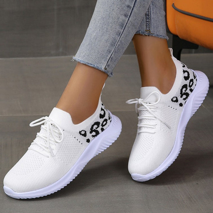 White Shoes Women Leopard Print Lace-up Sneakers Sports Hanzuva