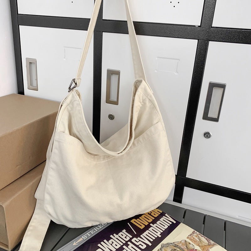 Women's Large Capacity Idle Style Artistic Simple Canvas Bag School College Students