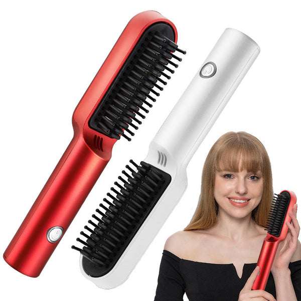 USB Portable Hot Air Comb Rechargable Professional Hair Dryer Brush 2 In1 Mini Hair Straightener Curler Brush Hair Styler Hanzuva