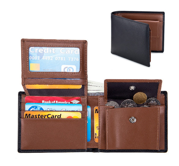 Men's Short Wallet Genuine Leather Trifold Wallet
