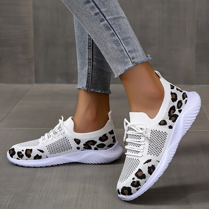 White Shoes Women Leopard Print Lace-up Sneakers Sports Hanzuva