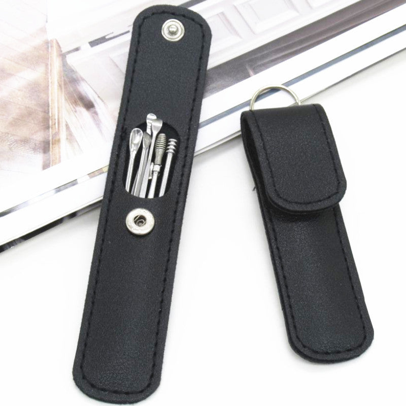 Stainless Steel Ear Pick Leather Suit 6-piece Set