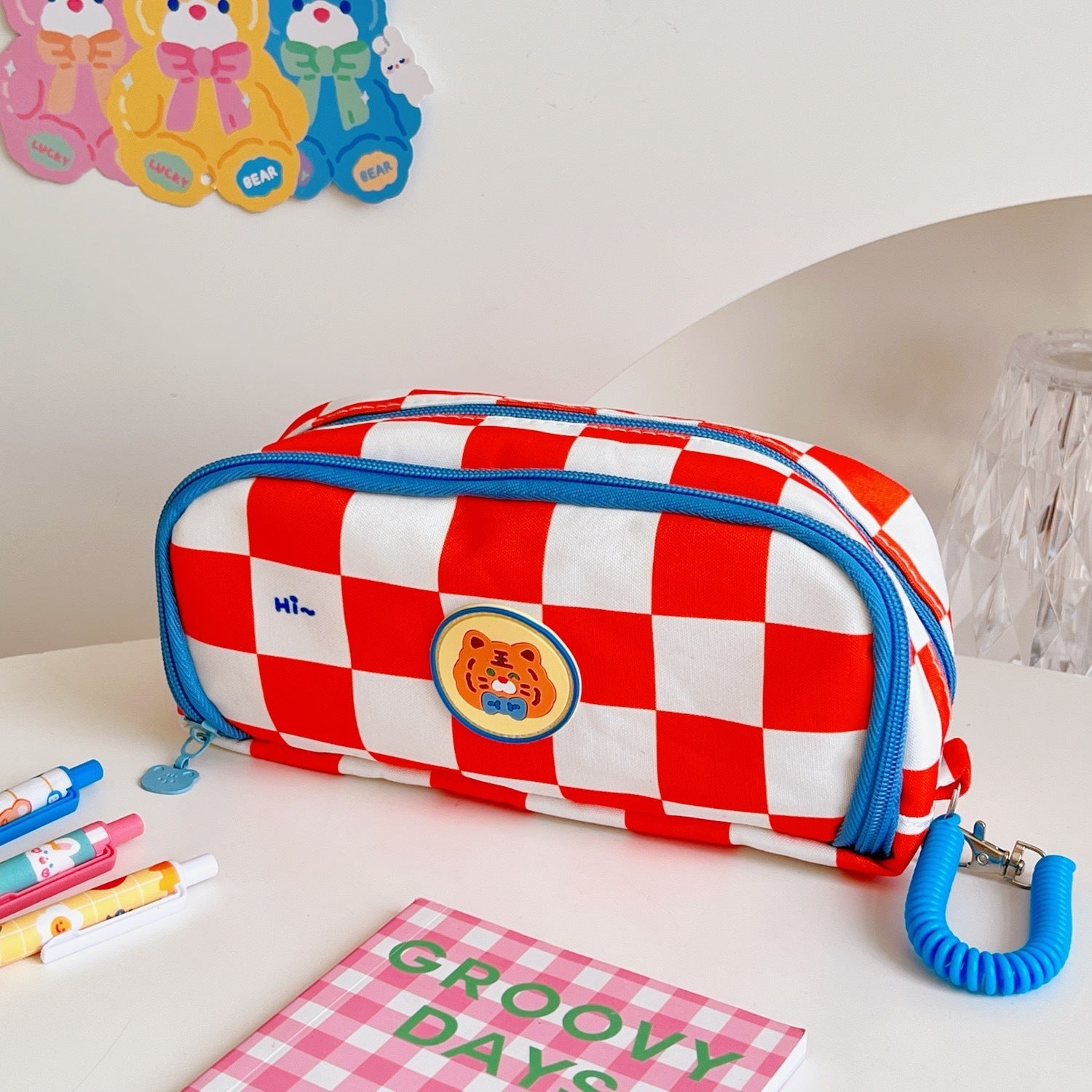 Japanese Simple Large-capacity Checkerboard Pencil Case
