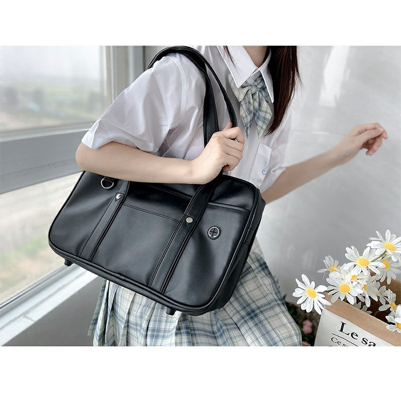 One-shoulder Student Commuter PU Uniform School Handbag