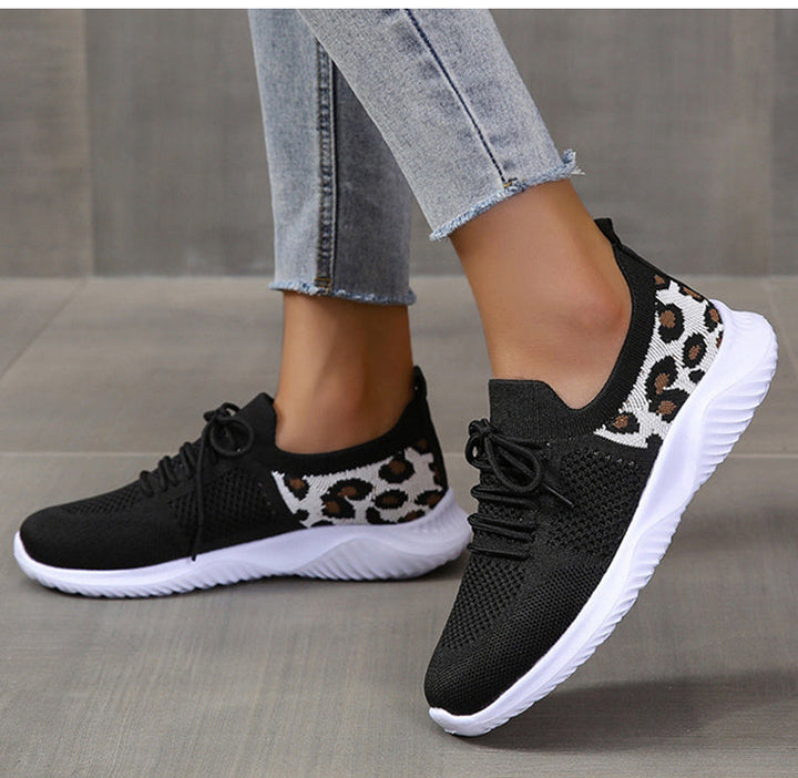 White Shoes Women Leopard Print Lace-up Sneakers Sports Hanzuva