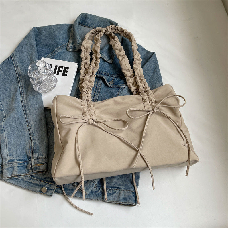Pleated Large Capacity Bag Female Korean Style Simple And Casual Tote Bag Commuter Shoulder Bag