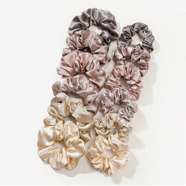 Cross-border Fashion Large Intestine Hair Ring 12 Pack Khaki Series Size Mixed High Elasticity Hundred Hanzuva