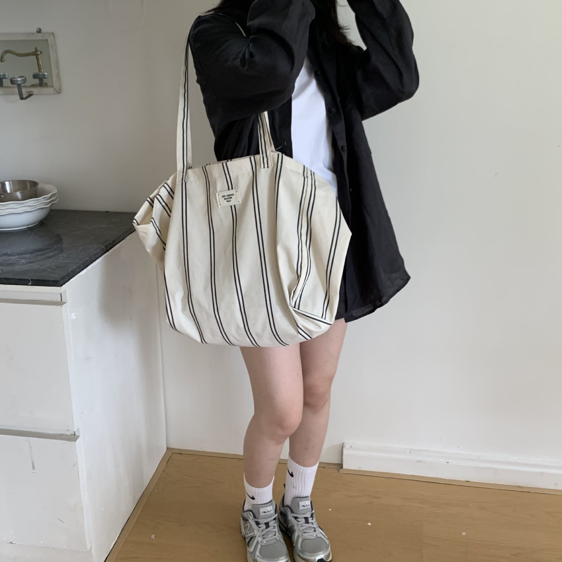 One-shoulder Striped Large Capacity Cloth Simple Bag