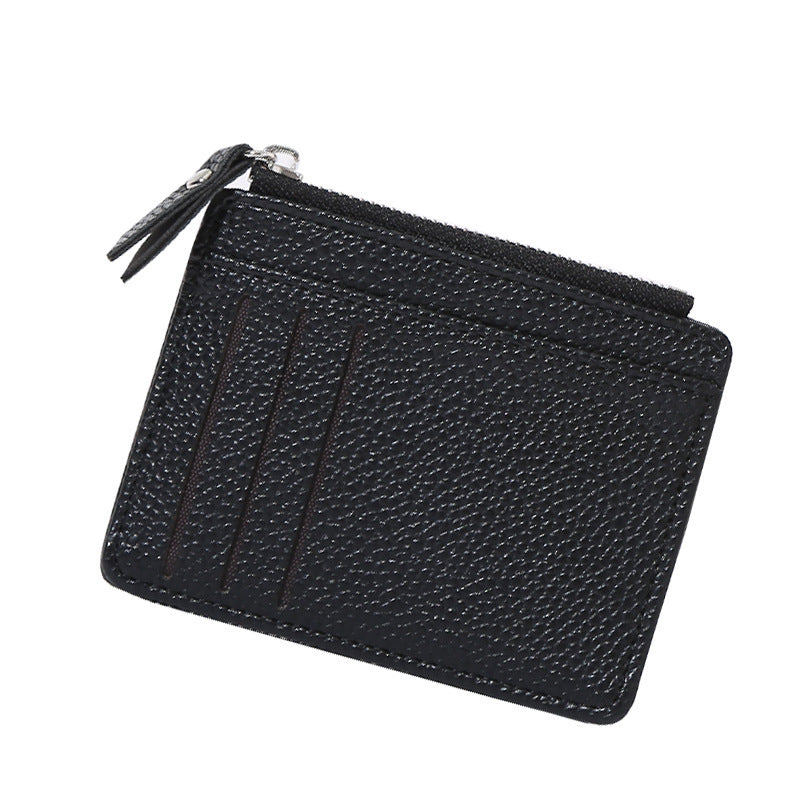 Women's Bag Holder Zipper Solid Color Lychee Pattern Business Cards