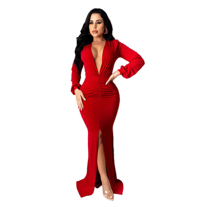 Women's Large V-neck Slim-fit Nightclub Evening Dress Hanzuva
