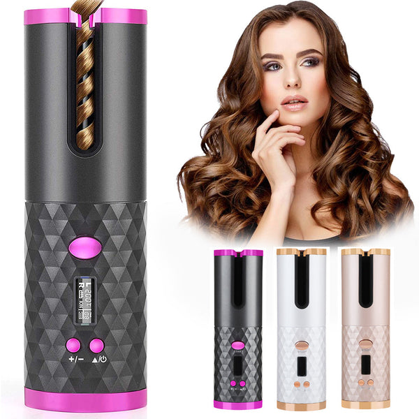 Rechargeable Automatic Hair Curler Women Portable Hair Curling Iron LCD Display Ceramic Curly Rotating Curling Wave Styer Hanzuva