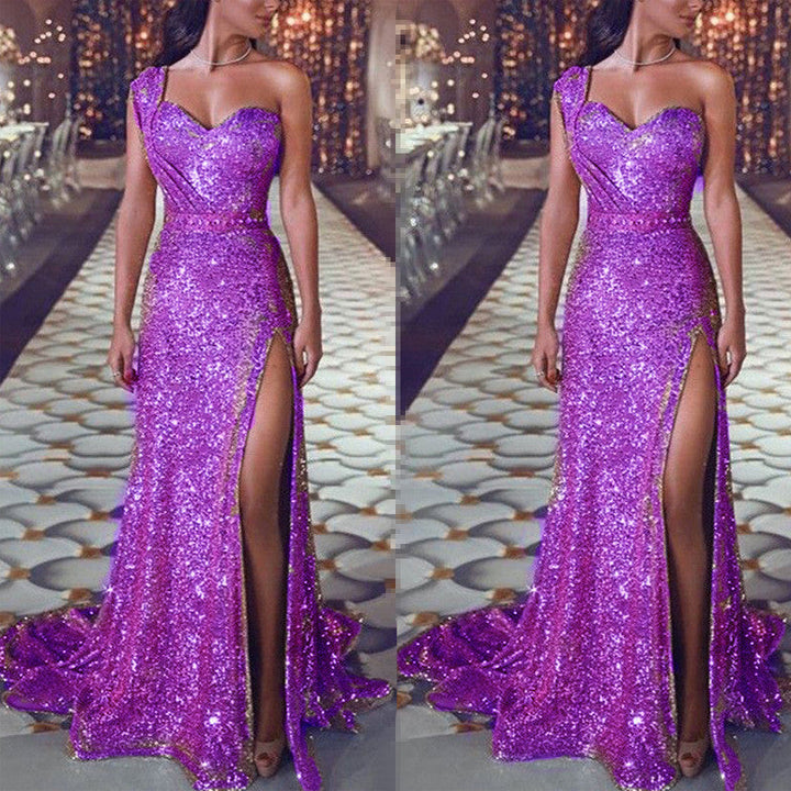 Women's Clothing One-shoulder Sleeveless Bronzing Split Dress Hanzuva