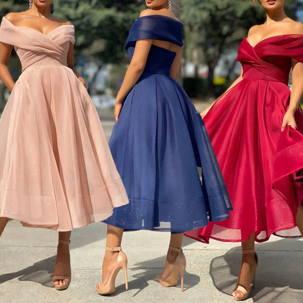 Womens Solid Casual Party Night Dress Club Off Shoulder Gown Elegant Backless Sexy Dress Birthday Hanzuva