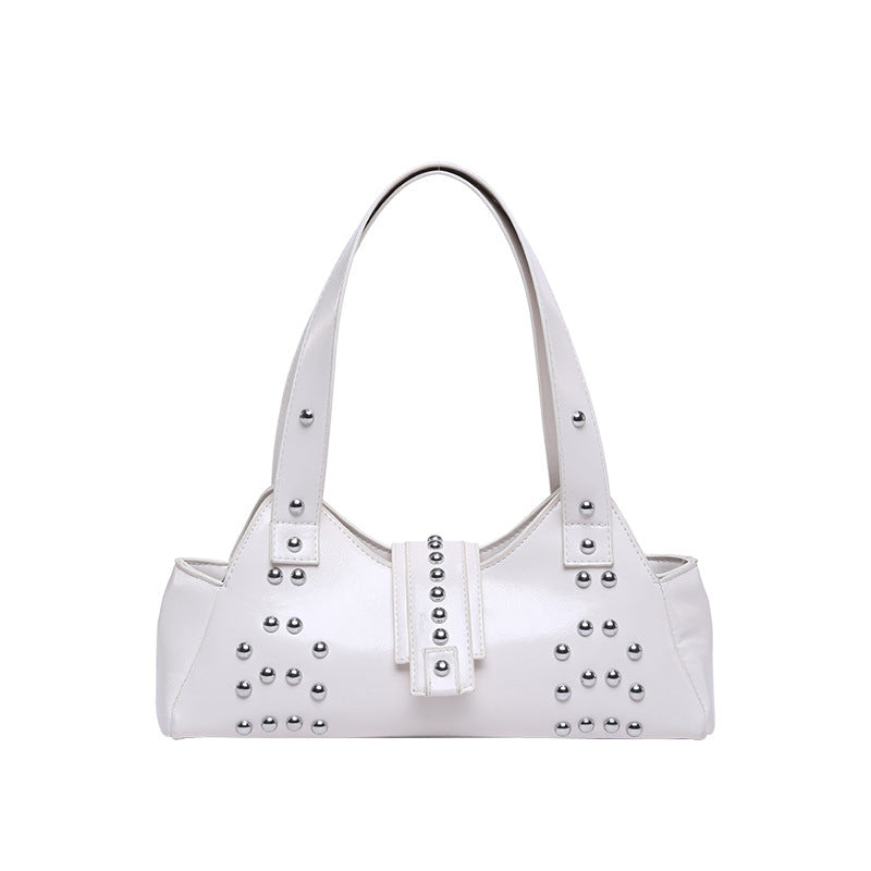 Personality Street Punk Oil Wax Leather Armpit Rivet Bag