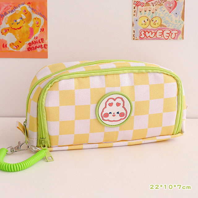 Japanese Simple Large-capacity Checkerboard Pencil Case