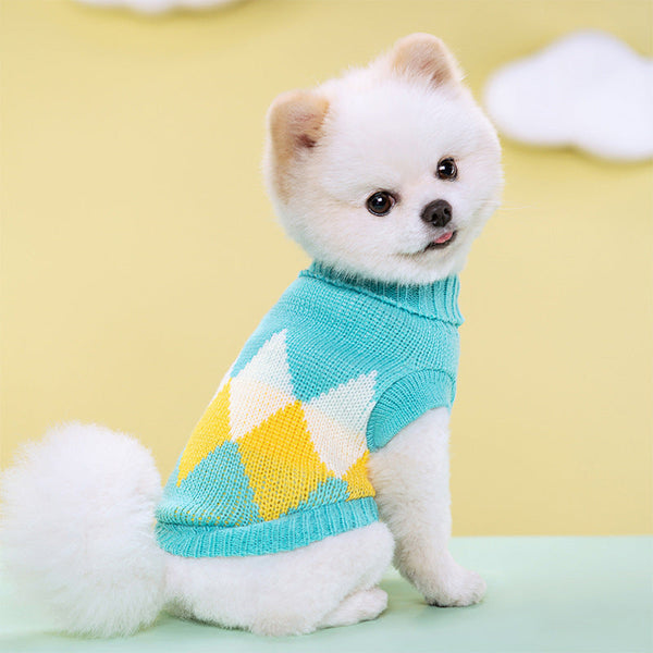 Warm Striped Floral Sweater Elastic Two-leg Lapel Dog Cat Knitted Wool Clothes Hanzuva