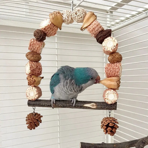 Wooden Parrot Swing Natural Log Bird Stand Pole Perched Wooden Mountain Parrot Toys - Hanzuva