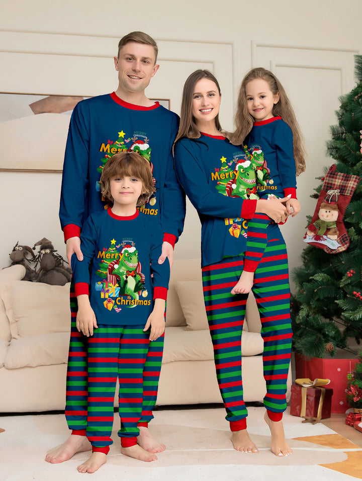 Tyrannosaurus Letter Christmas Tree Printing Parent-child Suit Pajamas Hanzuva