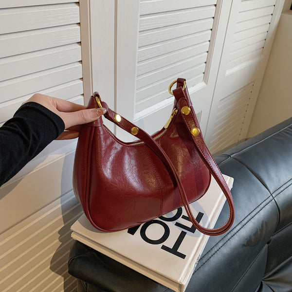 Underarm Bag Oil Wax Leather Trendy Texture One-shoulder Crossboby Bag Women's Bag Hanzuva
