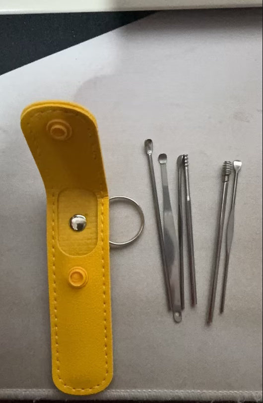Stainless Steel Ear Pick Leather Suit 6-piece Set