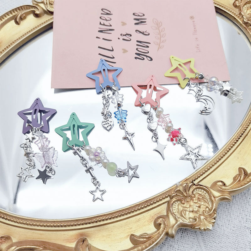 Morandi Pentagram Pendant Barrettes Bangs Flower Love Hairpin