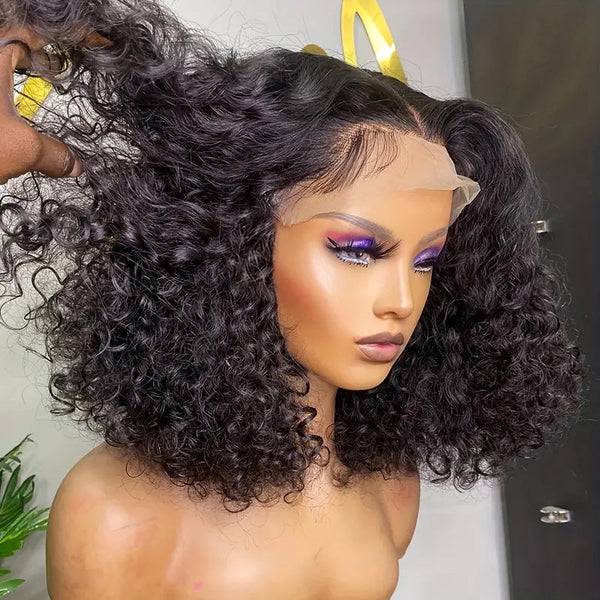 Human Hair Front Lace Bobo Double Drawn Water Wave BOB Wig Foreign Trade Wig Hanzuva