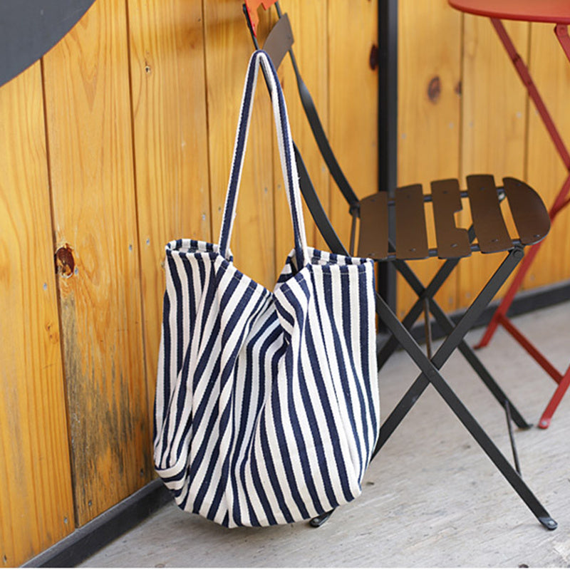 Striped Canvas Bags High Capacity Shoulder Bags For Women Fashion Shopper Handbags Casual Shopping Totes Hanzuva