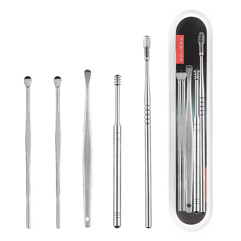 Stainless Steel 6-piece Set Earpick 360 Degree Spiral Cleaning Earwax Tool