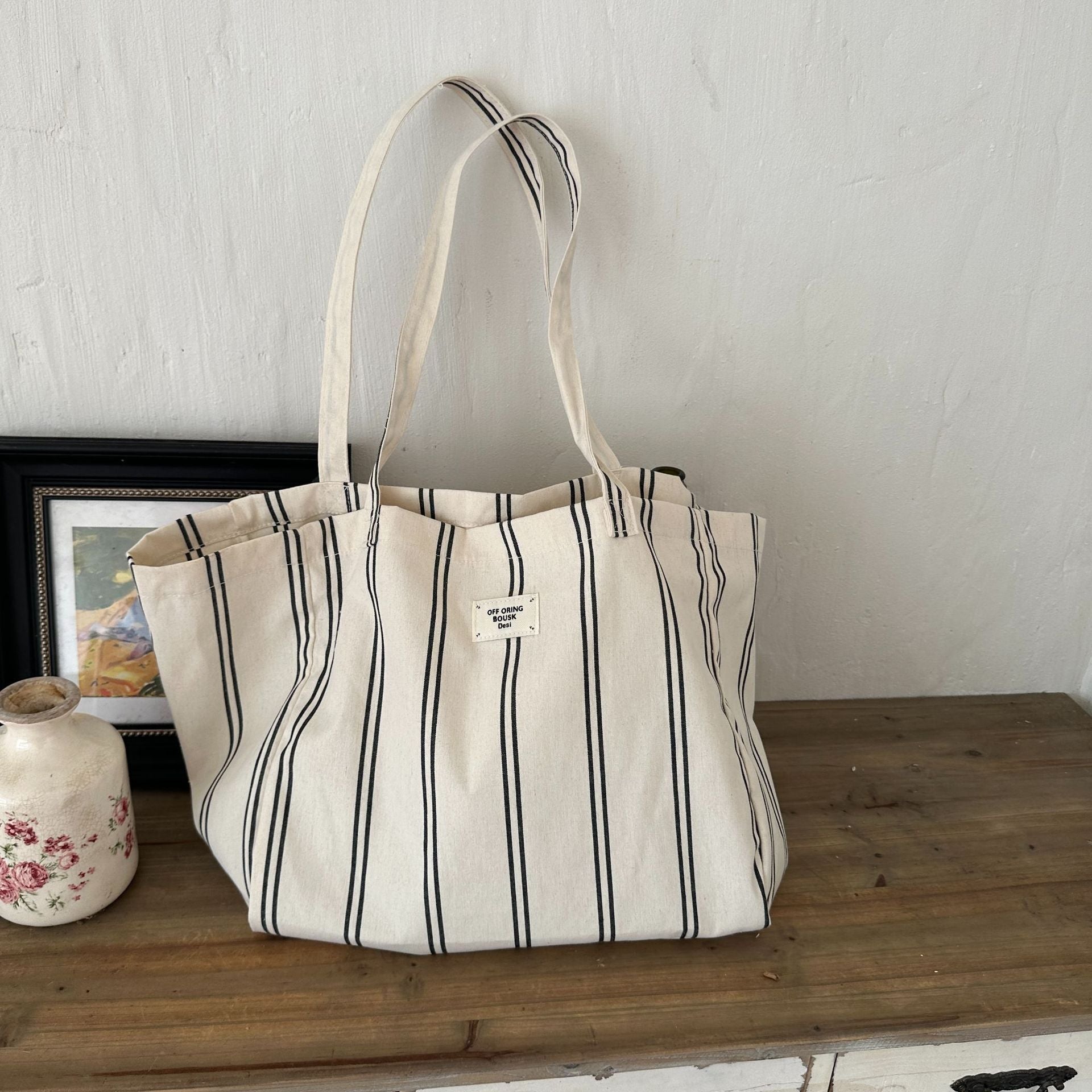 One-shoulder Striped Large Capacity Cloth Simple Bag