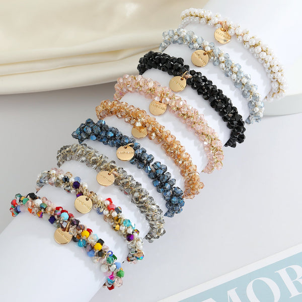 Multicolor Crystal Pearl Hair Ring Simple Girl Tieshair Bands Ins Hanzuva