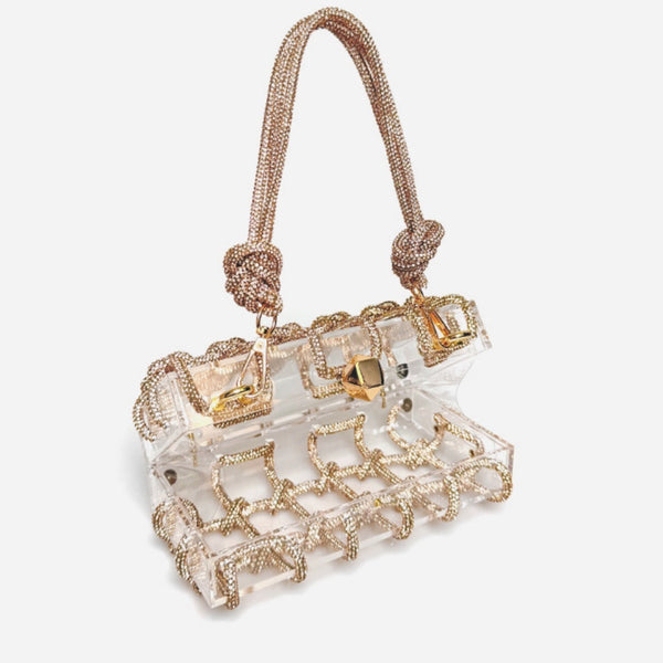 French Sweet Shiny Rhinestone Banquet Small Square Bag Hanzuva
