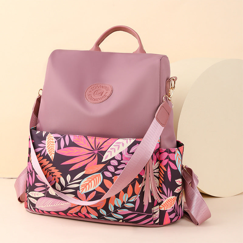 Trendy Printed Oxford Cloth Backpack Female 2024 New Cow Anti-theft Large Capacity Leisure